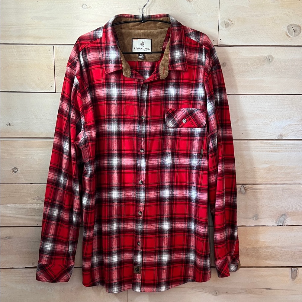Legendary Whitetails Red Plaid Flannel Cotton Men's Shirt sz XXL